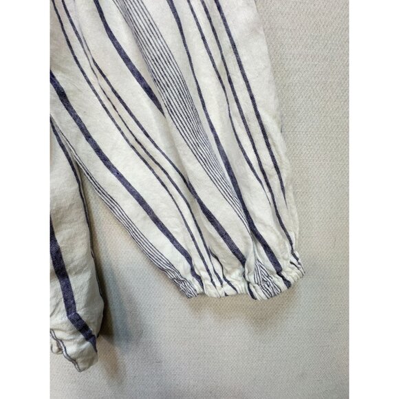 Loft Womens Linen Blend Button Up Shirt Size L White Blue Striped Casual Summer - Picture 5 of 12